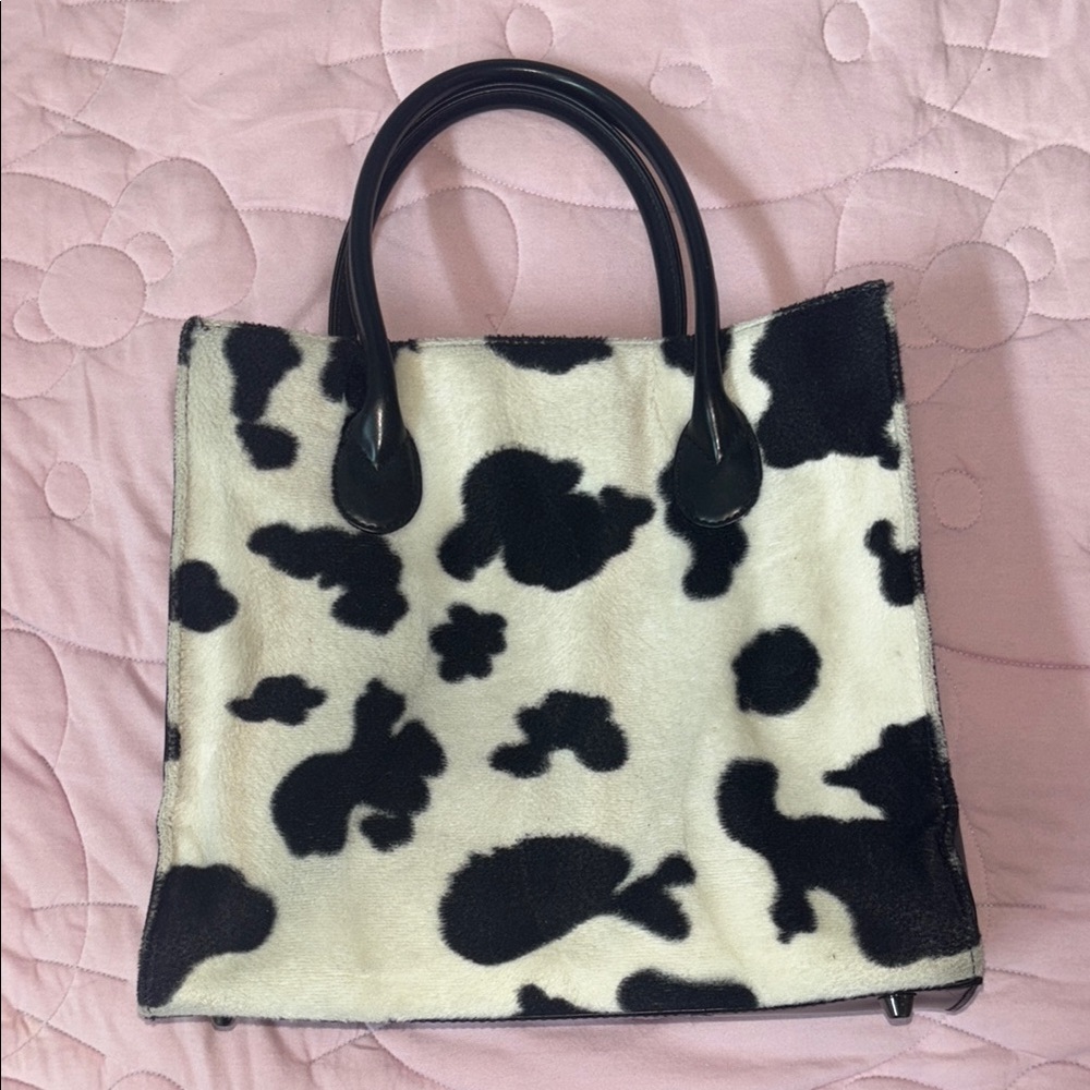 Copper Key Black and White Cow Print Tote